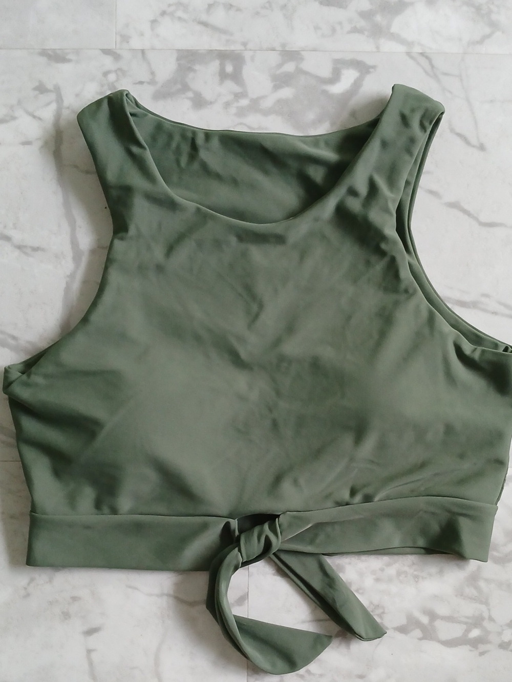 Olive Green Tie-Front Crop Tank Top Swim Or Yoga Small